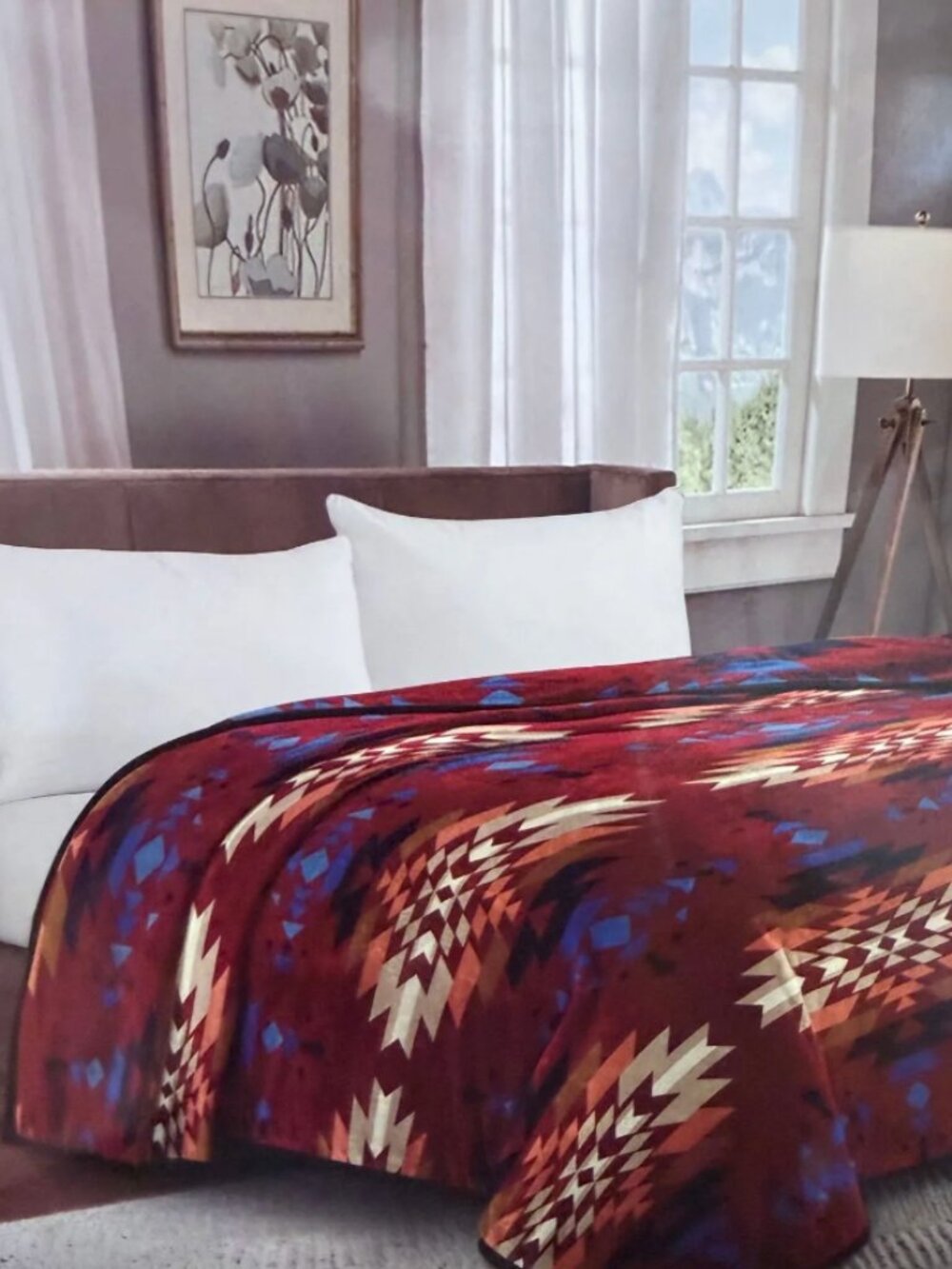 Premium Full Southwest tribal Aztec Geometric Plush fleece Blanket -